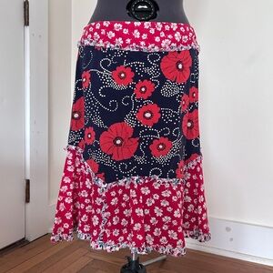 Anthropologie Odille Skirt with Red and Blue Floral Design